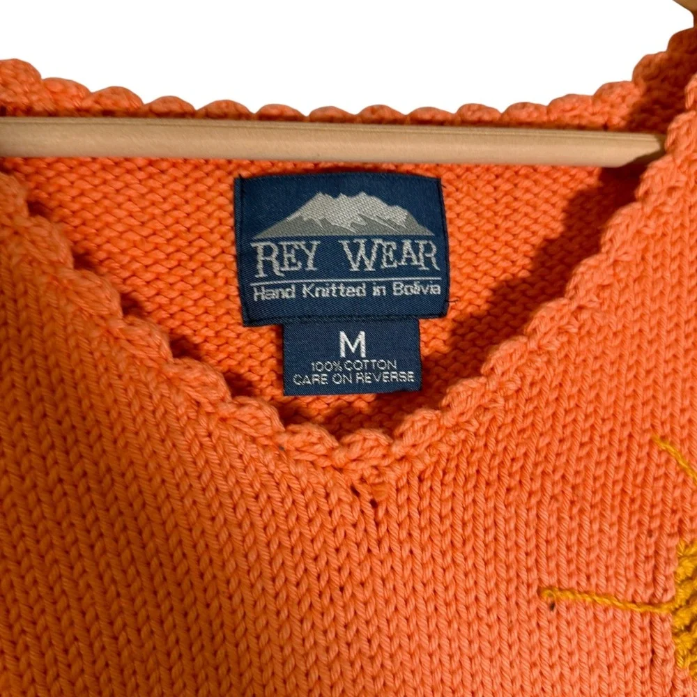 Vintage Rey Wear 90's Women's Hand Knitted Sun Sweater Vest Orange Medium